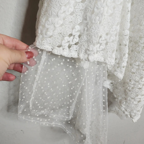 Retro Threads Crochet lace mesh tiered Hankerchief Hem white pullon skirt XXL - Picture 3 of 17